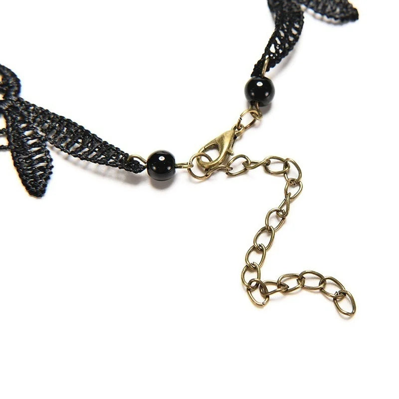 Fashion New Vintage Gemstone Black Lace Beads Choker Gothic Steampunk