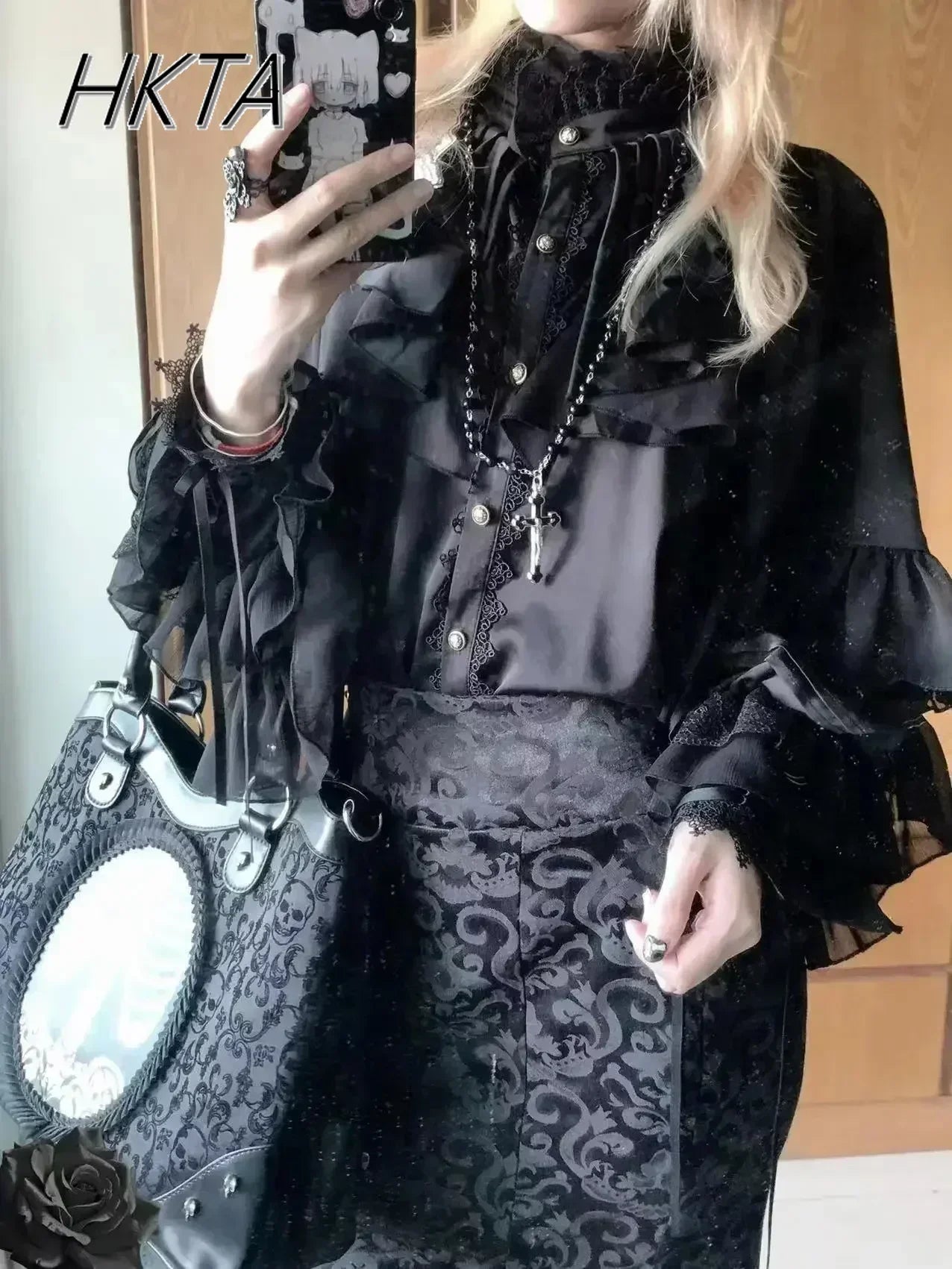 Gothic Style Batwing Sleeve Shirt Women Lolita Loose Spring Autumn