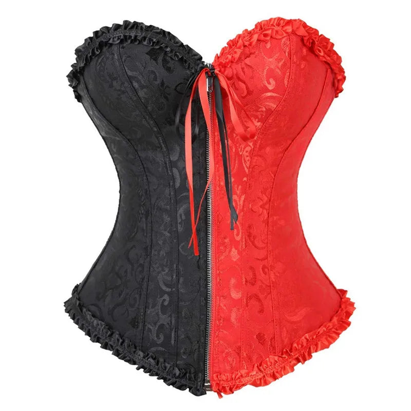 Corsets Bustiers Sexy Top Blouse with Zipper Red and Black Corset