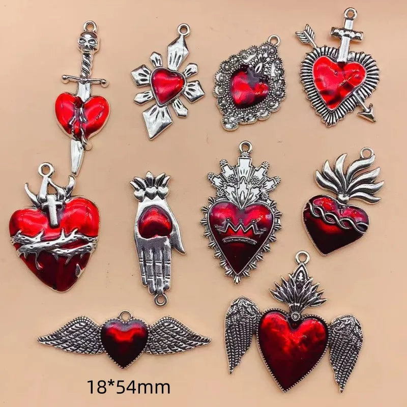 10pcs Mixed Silver Plated Enamel New Gothic Style Sacred Heart Alloy