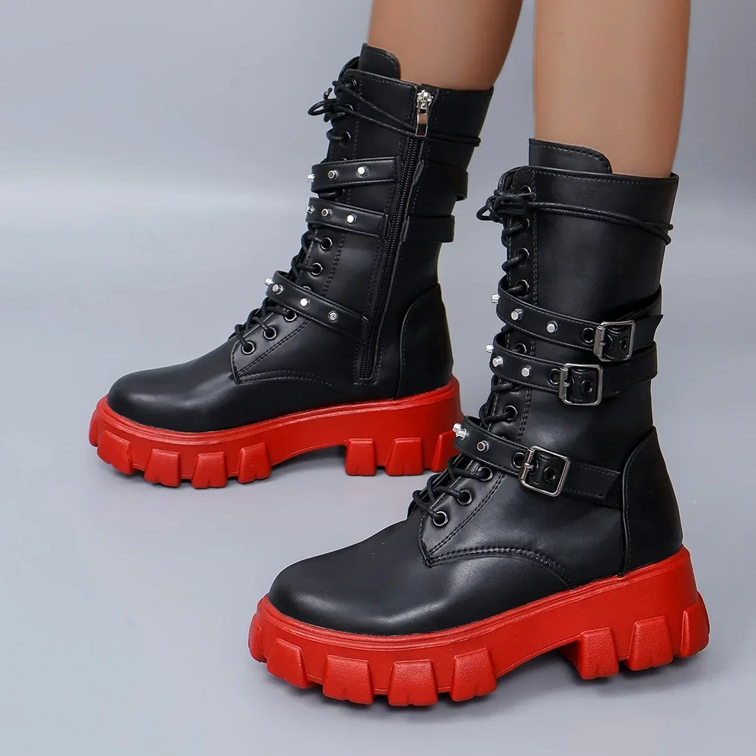 Luxury Brand Woman Boots  Winter New Pu Leather Platform Fashion Lace