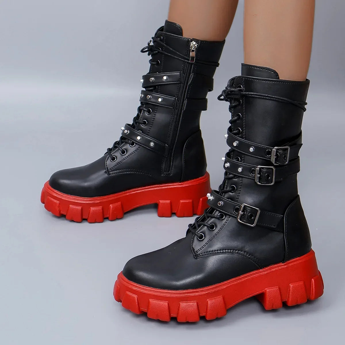 Luxury Brand Woman Boots  Winter New Pu Leather Platform Fashion Lace