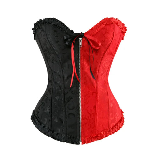 Corsets Bustiers Sexy Top Blouse with Zipper Red and Black Corset