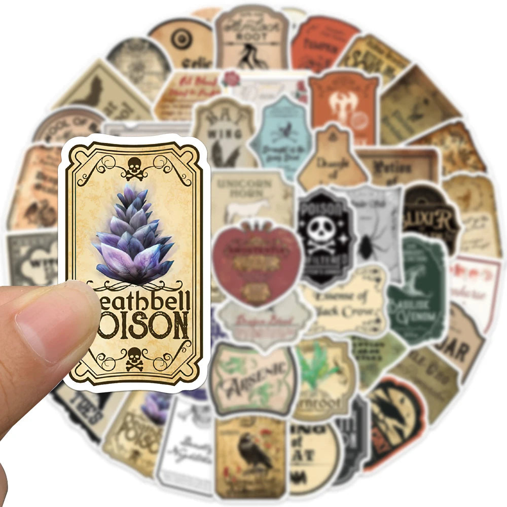 50PCS Halloween Retro Horror Gothic Witch Graffiti Potion Label