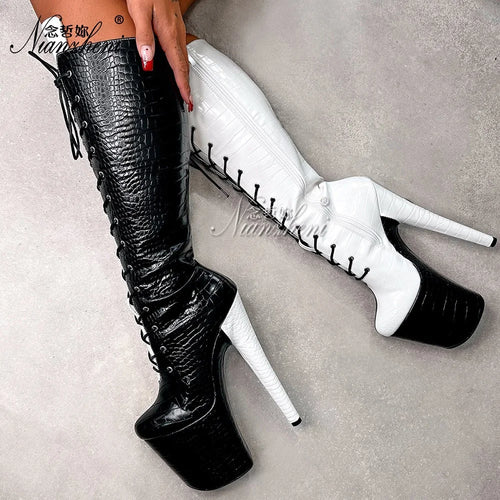 20cm stiletto heels Sexy Fetish Gothic Shoes white stripper boots pole