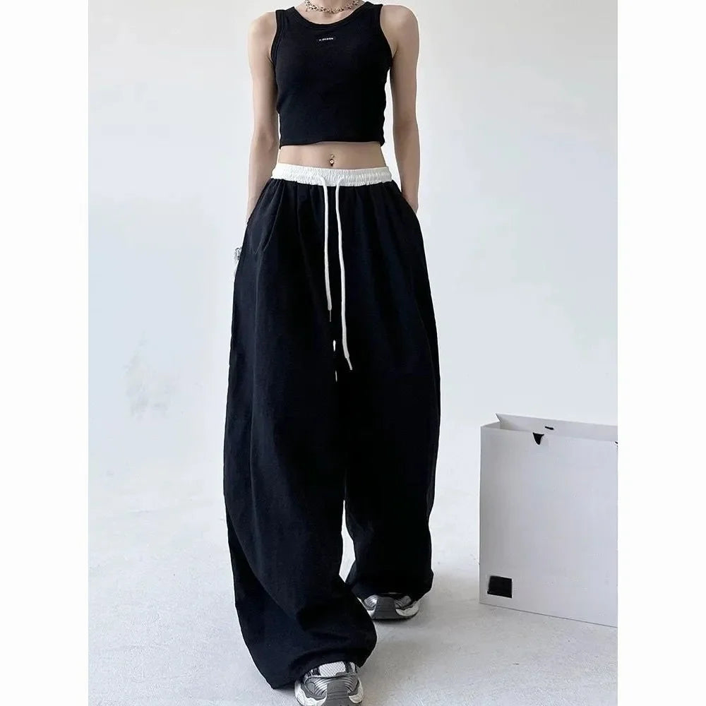 High Street Women's Wide Leg Pants Drawstring Y2K Gothic Hip Hop