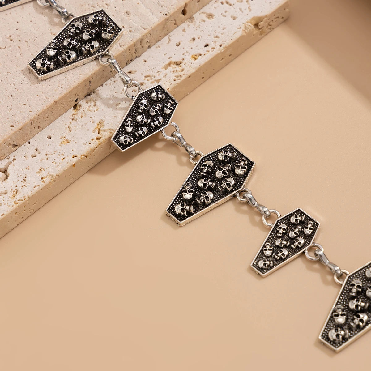 Gothic Spider Web Coffin Cross Adjustable Y2K Belt Silver Color Metal