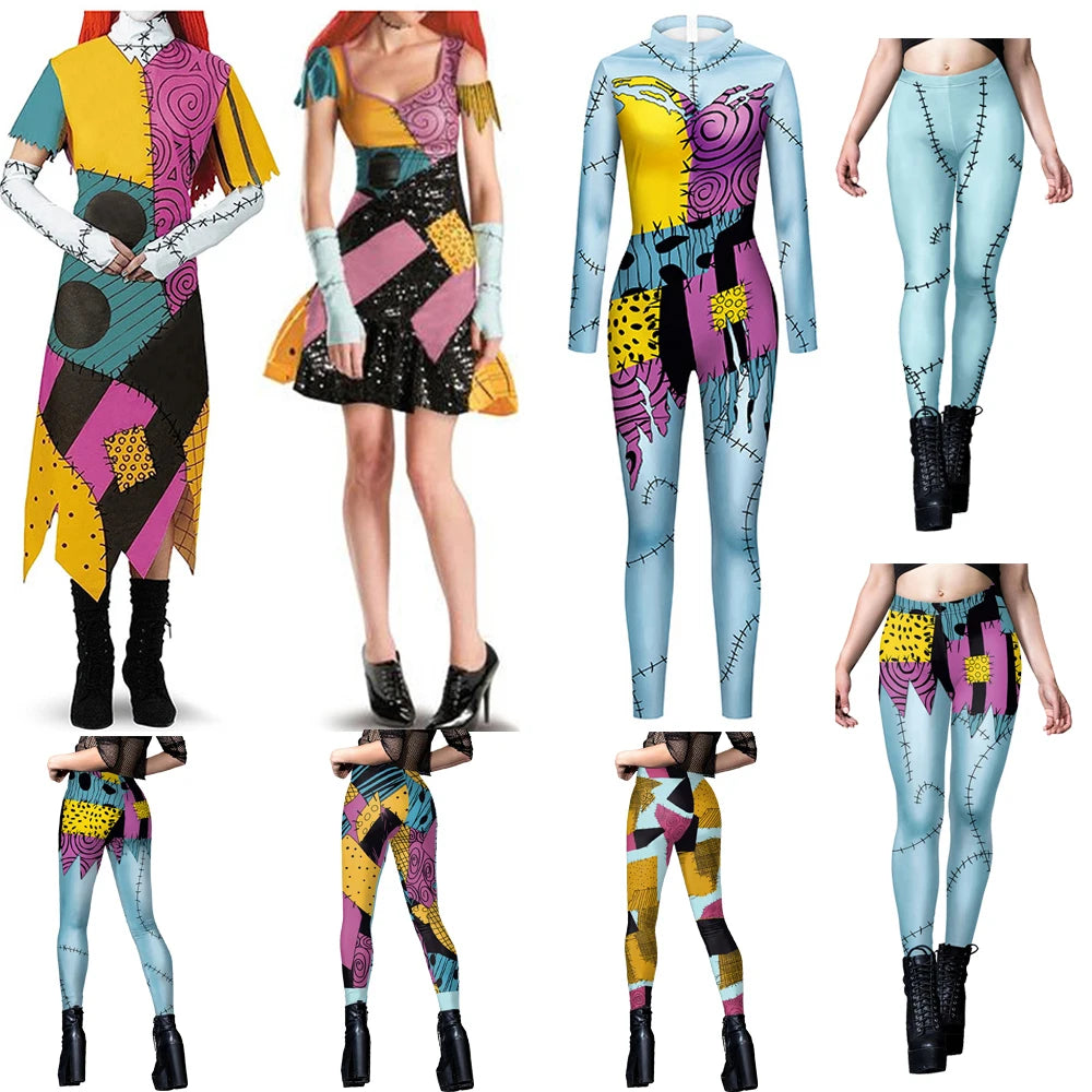 Halloween Anime Movie Sally Cosplay Dress Party Set Costume Christmas