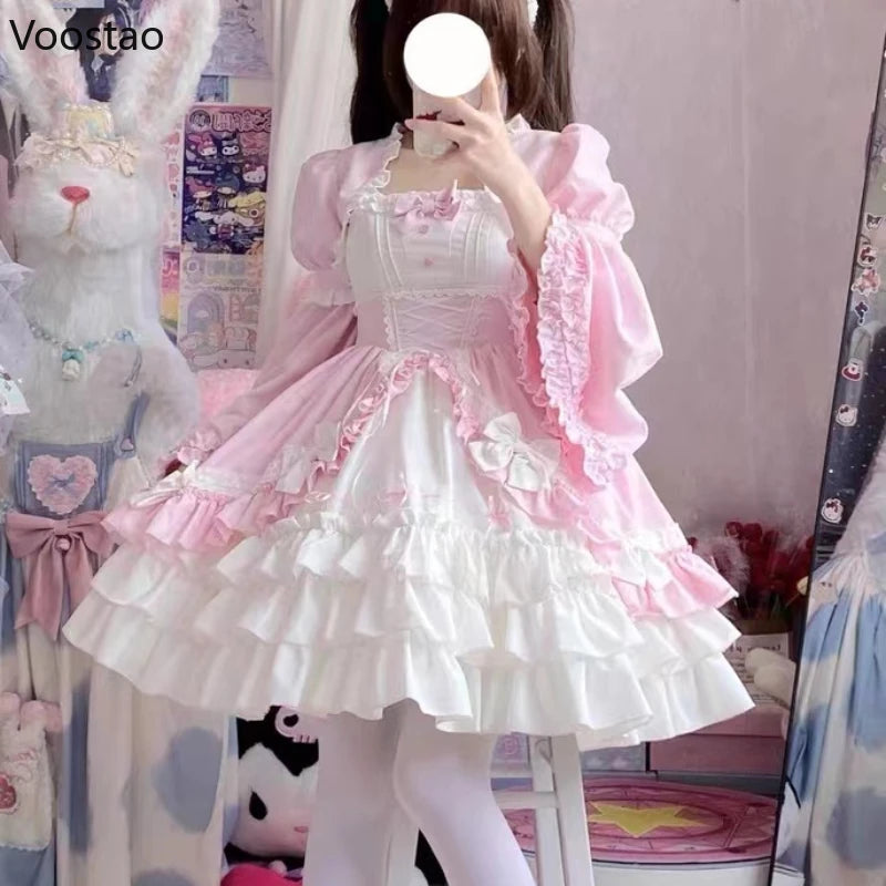 Victorian Vintage Lolita Dress Women Gothic Y2k Puff Short Sleeve