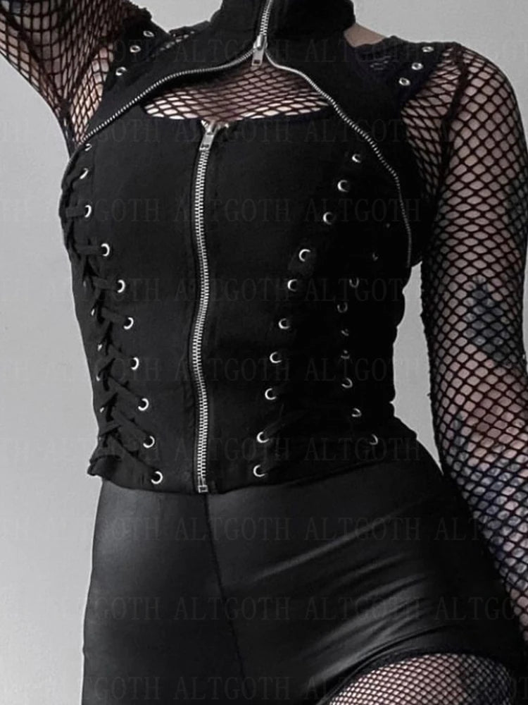 AltGoth Dark Gothic Vintage Bandage Vest Women Harajuku Punk Grunge