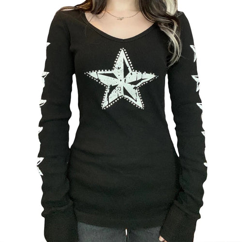 Rhinestone Graphic Print T-shirt Retro Harajuku Fairycore Grunge Slim