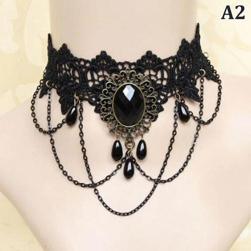 New Sexy Gothic Chokers Crystal Black Lace Neck Choker Necklace