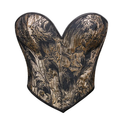 Sexy Women Overbust Corsets Crop Tops Golden Printed Bustiers Lace Up