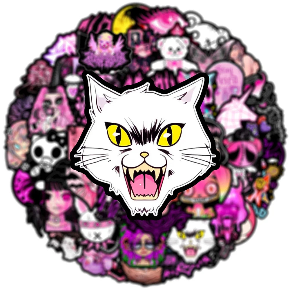 10/30/50pcs Pink Black Gothic Cool Girl Stickers Horror Skull Decal