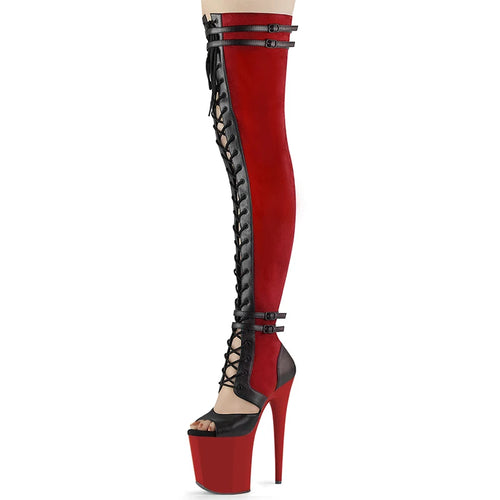 20cm Gothic Red Women's Exotic Dancer Thin Heels Platform Boots