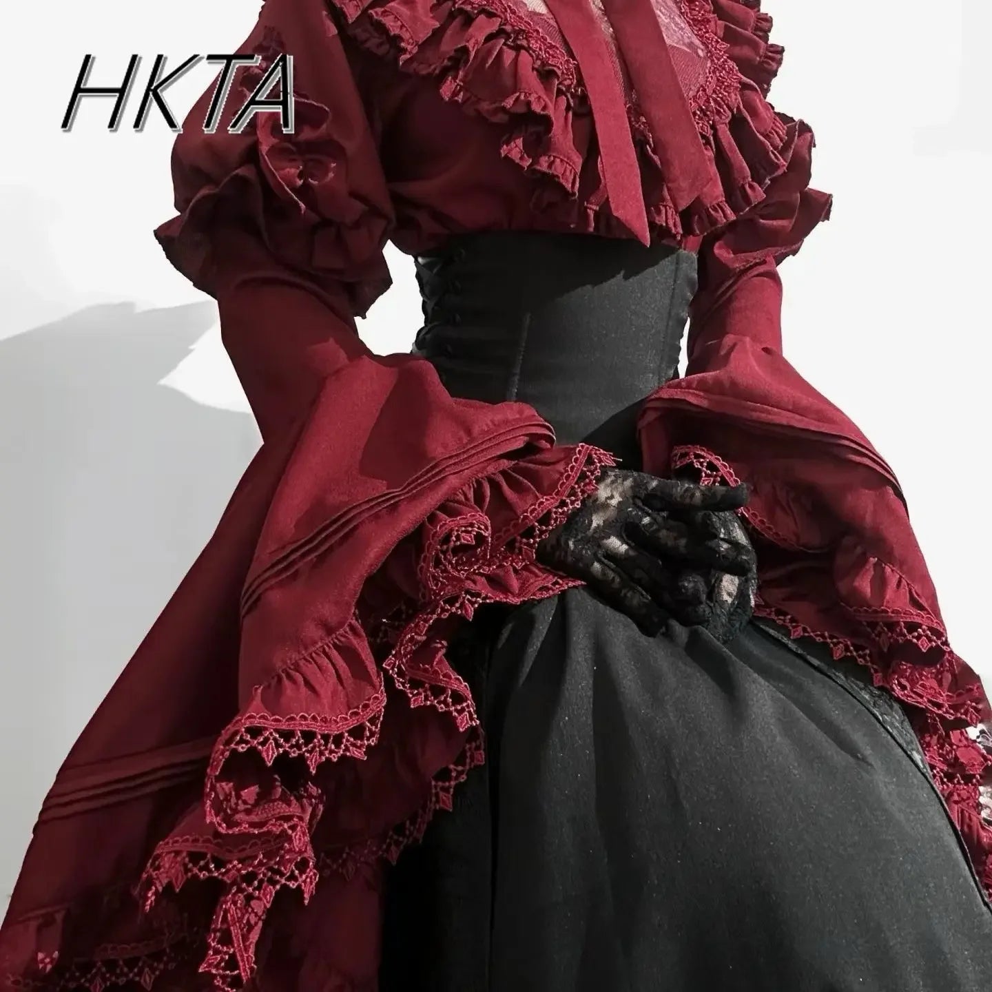 Gothic Shirt Y2k Top Lolita Girls Ruffle Umbrella Skirt High Waist