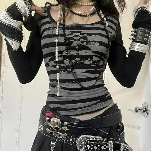 Rhinestone Graphic Print T-shirt Retro Harajuku Fairycore Grunge Slim