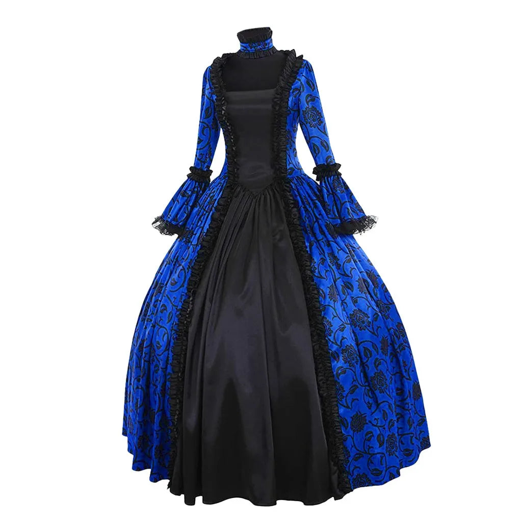 New Women's Retro Long Sleeve Dress Medieval Victorian Court Lace