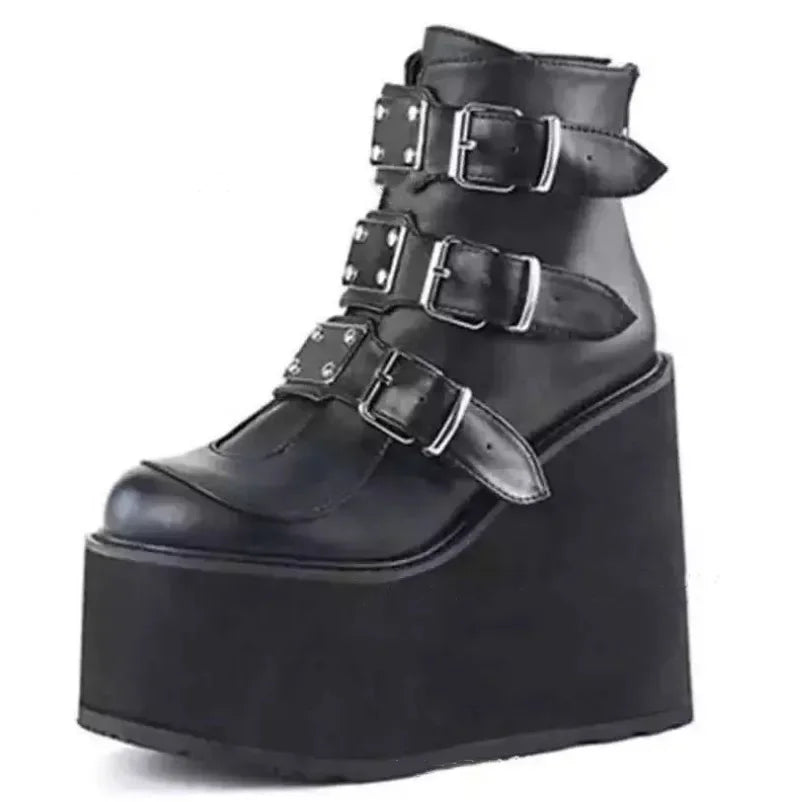 Gothic Ankle Boots for Women Motorcycle Boots Platform Wedge Super