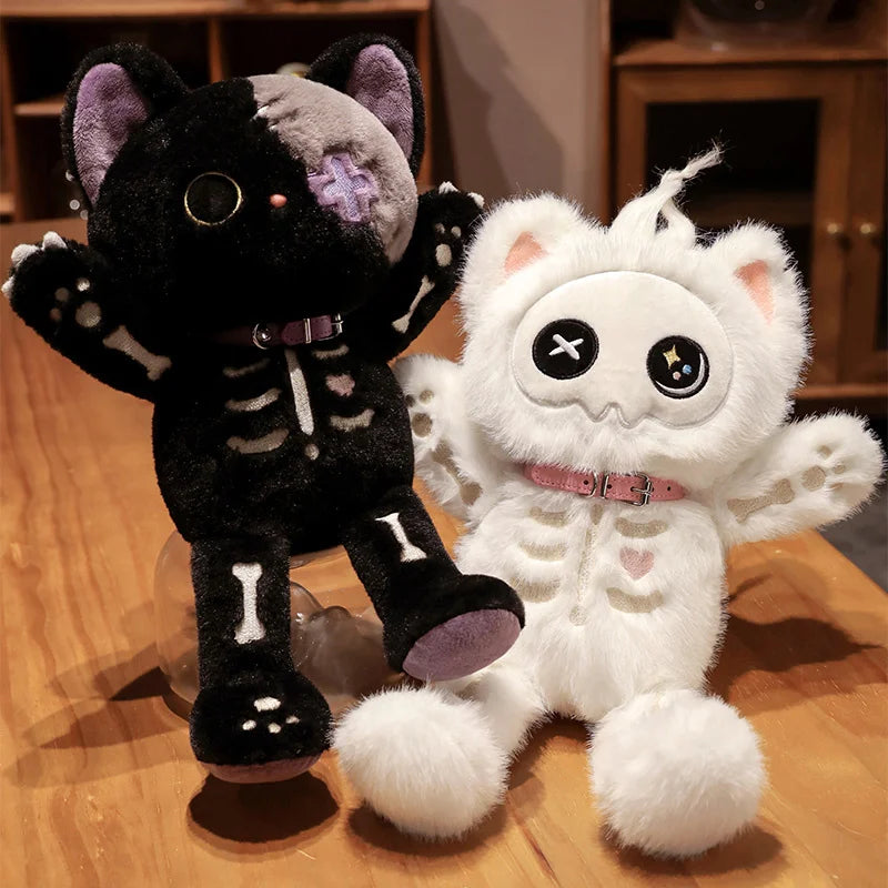 35cm Kawaii Black Serie Skeleton Cat Soft Plush Toy Creative Stuffed