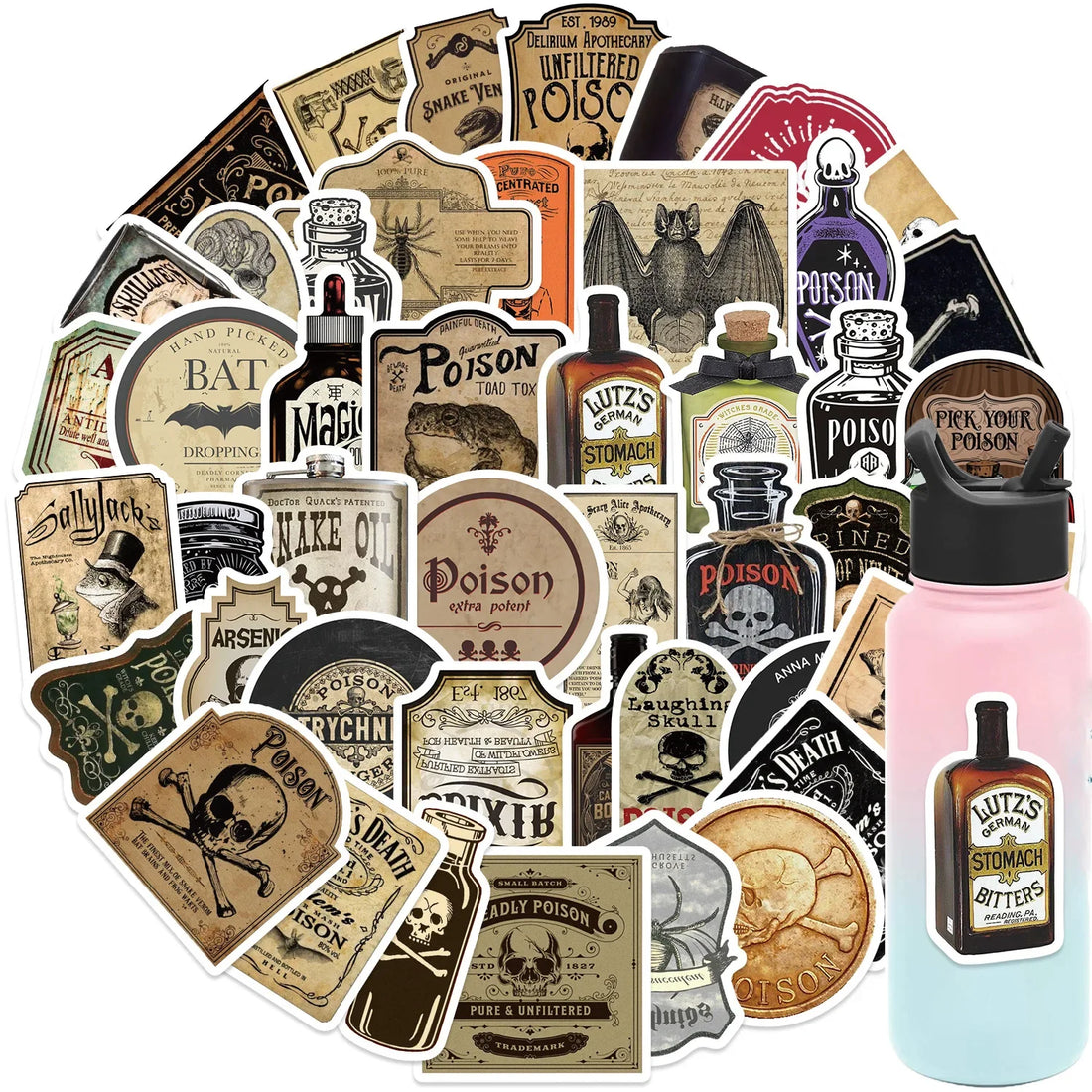 50pcs Horror Retro Arsenic Poison Label Stickers Gothic Potion
