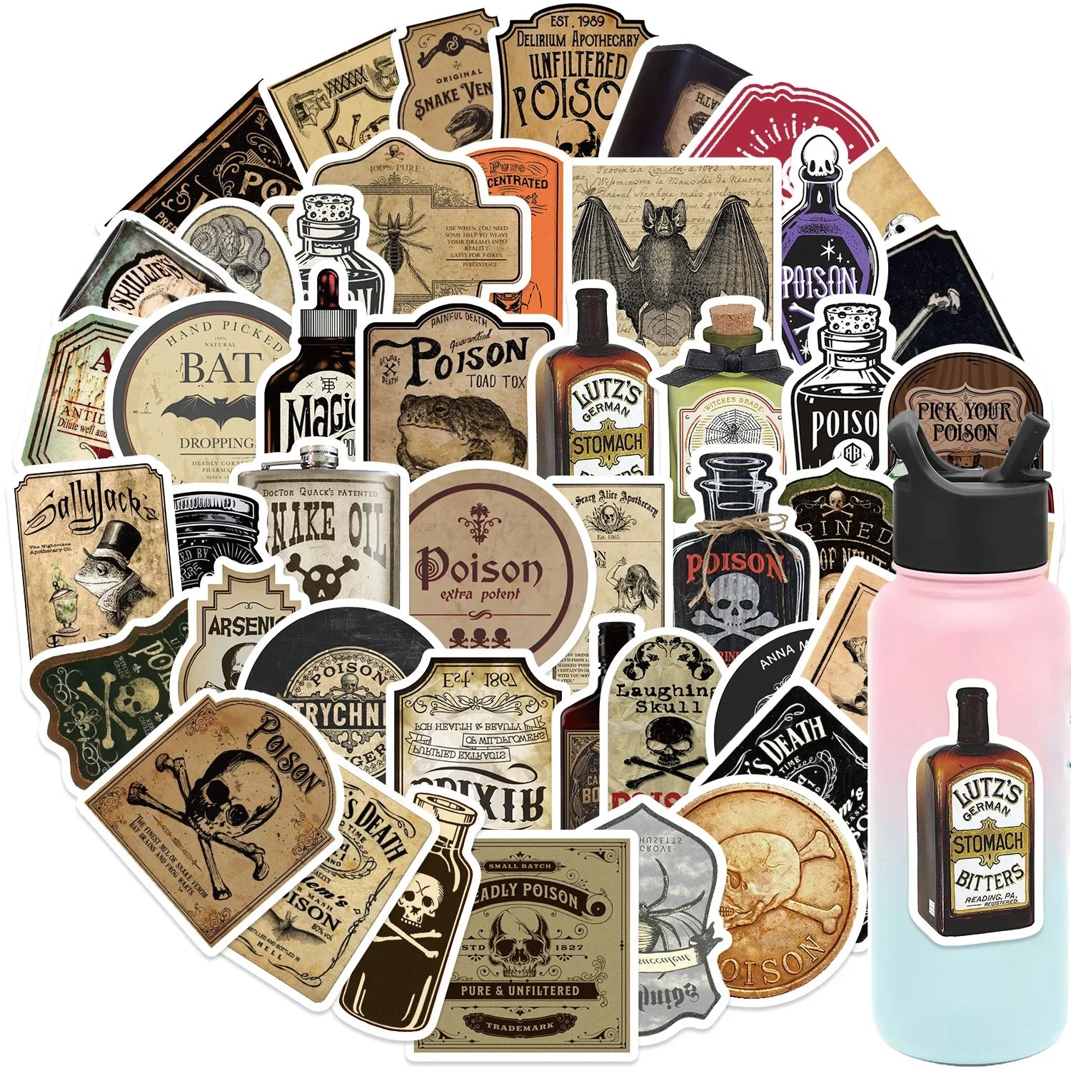 50pcs Horror Retro Arsenic Poison Label Stickers Gothic Potion