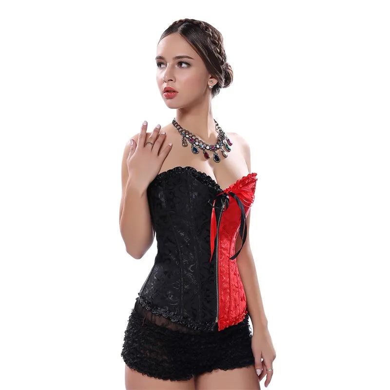 Corsets Bustiers Sexy Top Blouse with Zipper Red and Black Corset