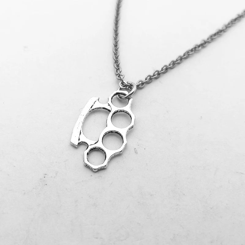 Brass Knuckles Pendant Necklace for Women Men Neck Chain Vintage