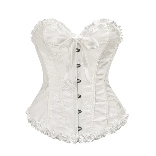 Yellow Jacquard Ruffled Trim Boned Sexy Overbust Push Up Bustier Top