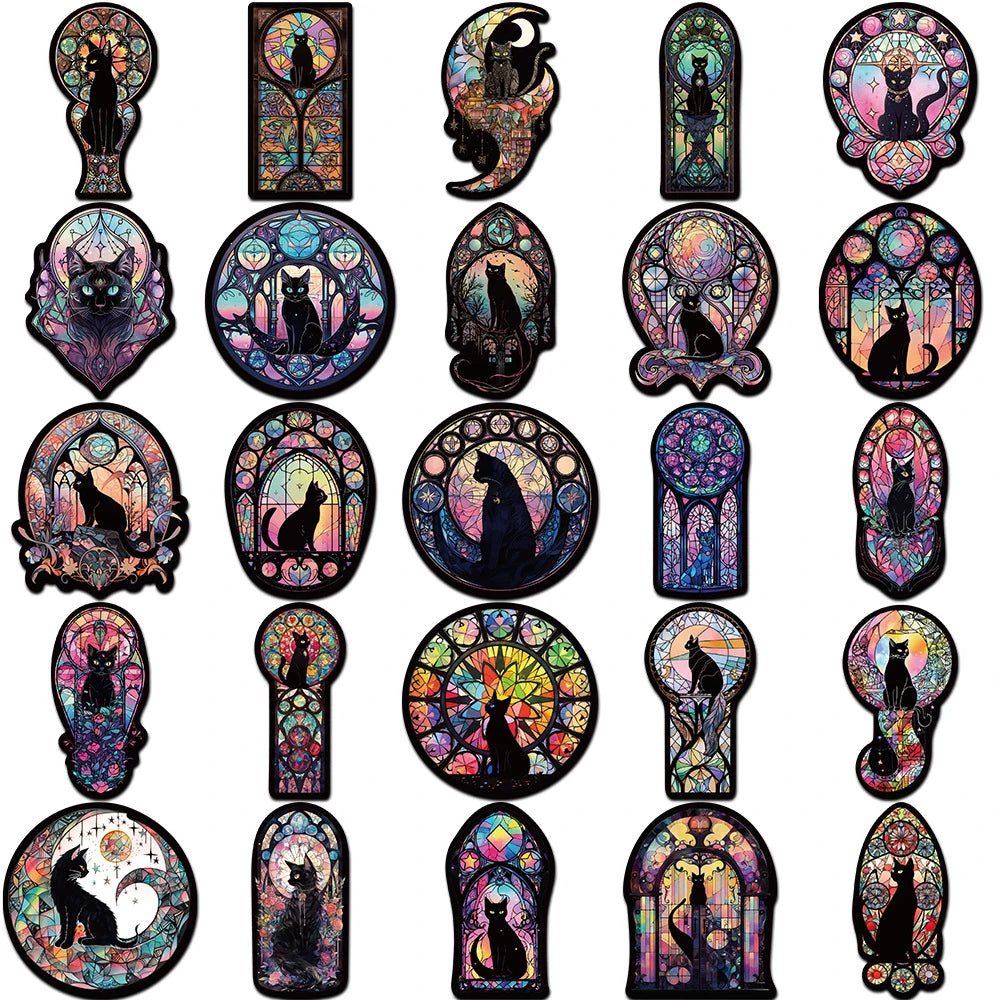 10/30/50pcs Dark Gothic Black Cat Cartoon Stickers Aesthetic Graffiti