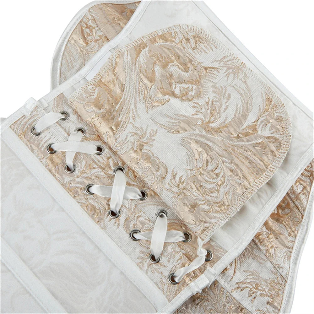 Sexy Women Overbust Corsets Crop Tops Golden Printed Bustiers Lace Up