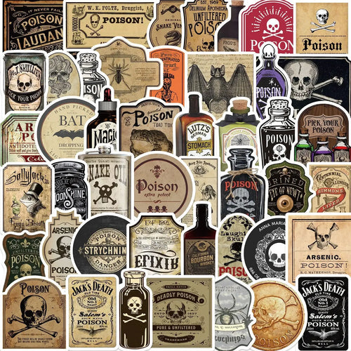 50pcs Halloween Retro Horror Gothic Witch Sticker, Graffiti Poster,