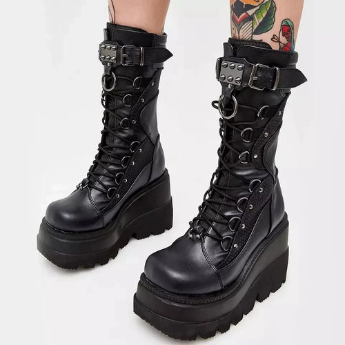Brand Design Ladies High Platform Boots Big Size Rivet Goth High Heels