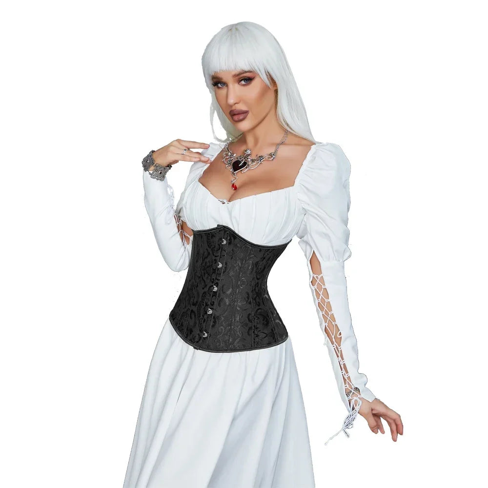 Vintage Underbust Corset Top Women Gothic Jacquard Plastic Bones
