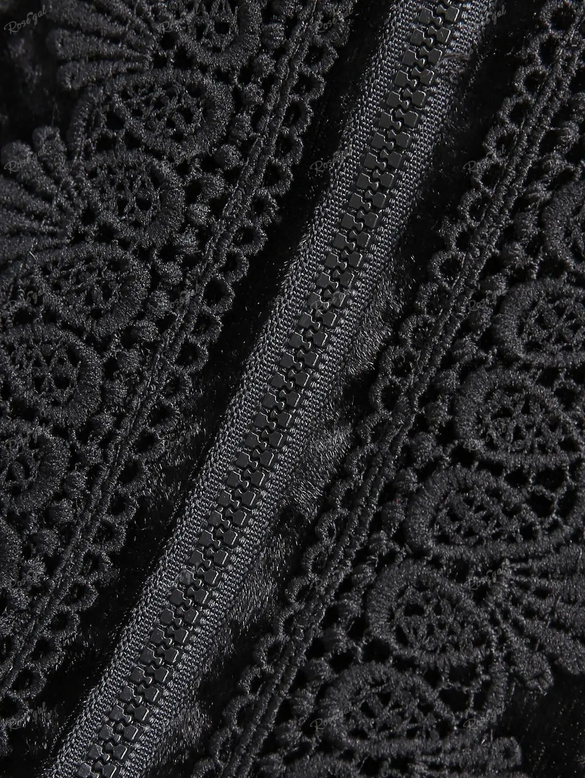 ROSEGAL Plus Size Gothic Fur Coats Black Full Zipper Applique Panel