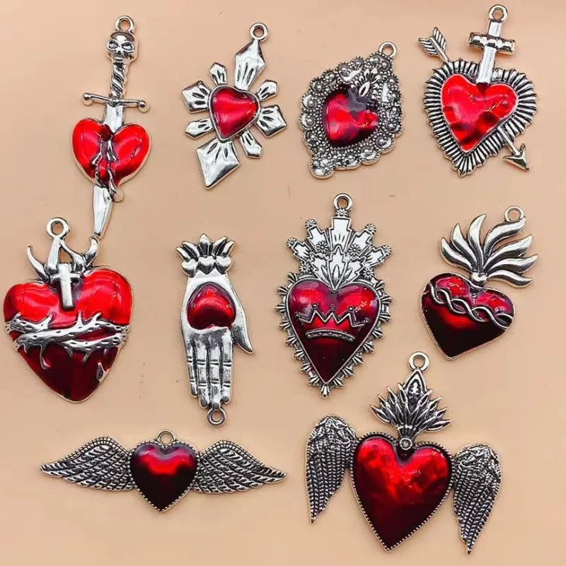 10pcs Mixed Silver Plated Enamel New Gothic Style Sacred Heart Alloy