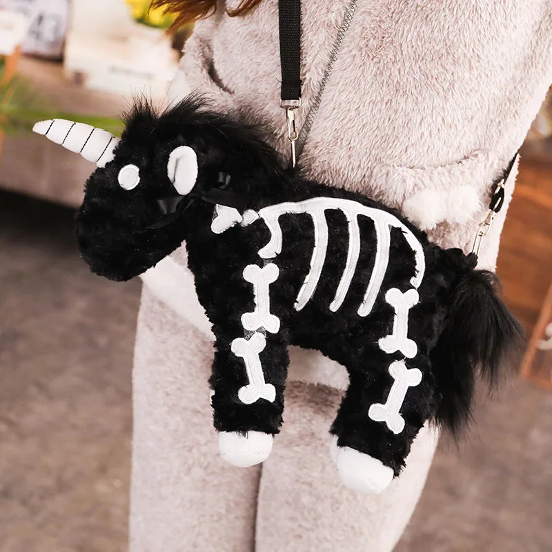 Dark Punk Unicorn Backpack Gothic Rock Pink Plush Flying Horse