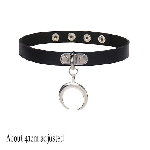 Woman Black Punk Choker Collar Necklace Sexy PU Leather Heart Lock Key