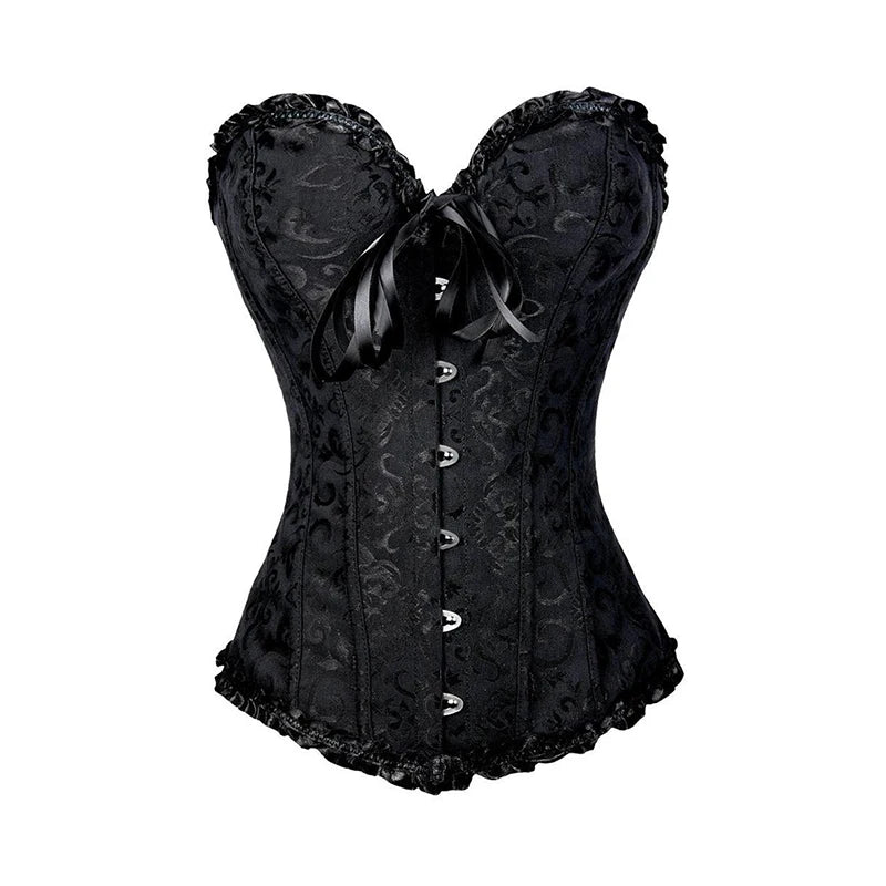 BurVogue Women Lace Up Sexy Floral  Boned Corset Overbust Body Shaper