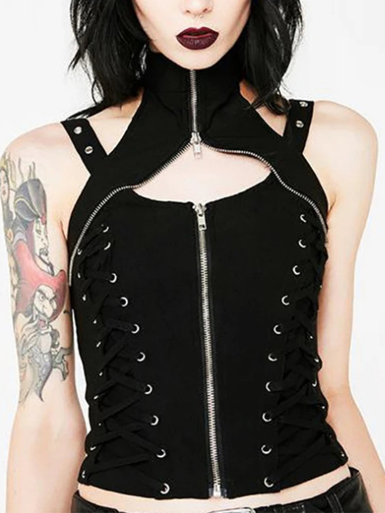 AltGoth Dark Gothic Vintage Bandage Vest Women Harajuku Punk Grunge