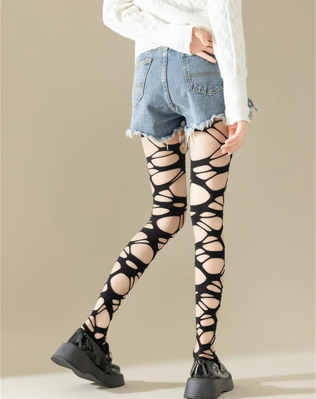 Sexy Black Ripped Fishnet Tights Women Gothic Punk Hollow Out Tight
