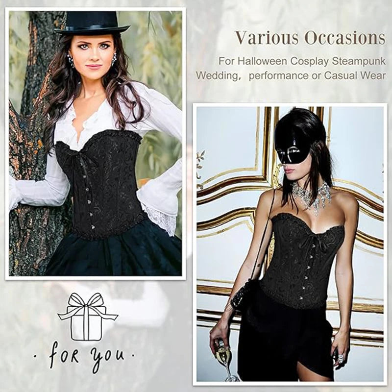 BurVogue Women Lace Up Sexy Floral  Boned Corset Overbust Body Shaper