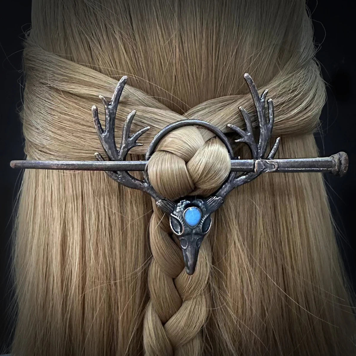 Gothic Retro Cow Skull Skeleton Moonstone Hair Clips Hairpins for
