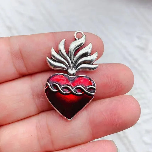 10pcs Mixed Silver Plated Enamel New Gothic Style Sacred Heart Alloy