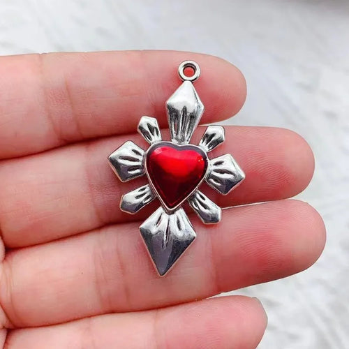 10pcs Mixed Silver Plated Enamel New Gothic Style Sacred Heart Alloy
