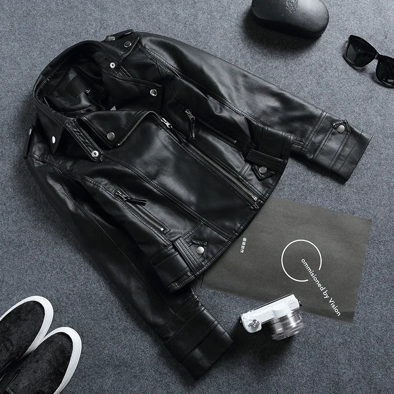 Fall Women Short Black PU Jacket Gothic Punk Style Fashion Motorcycle