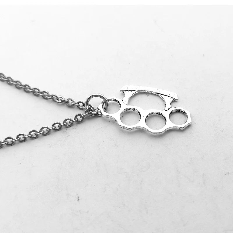 Brass Knuckles Pendant Necklace for Women Men Neck Chain Vintage
