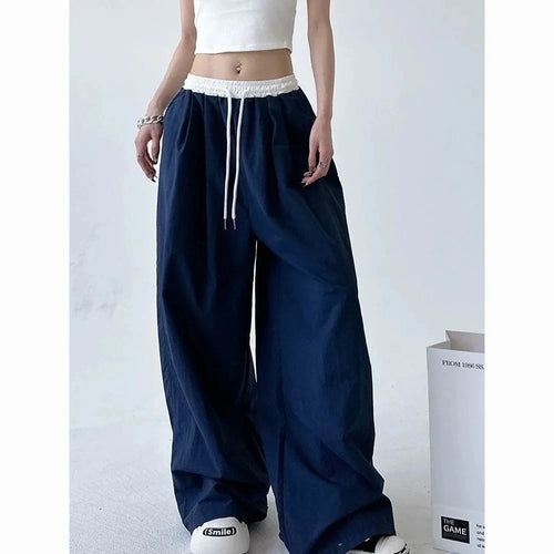 High Street Women's Wide Leg Pants Drawstring Y2K Gothic Hip Hop