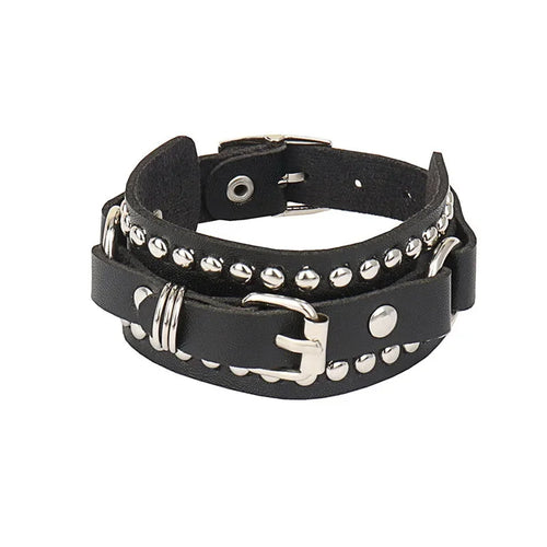 2024 New PU Leather Studded Bracelet Punk Bracelet Adjustable Goth