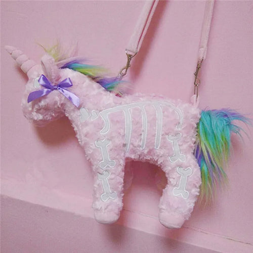 Dark Punk Unicorn Backpack Gothic Rock Pink Plush Flying Horse